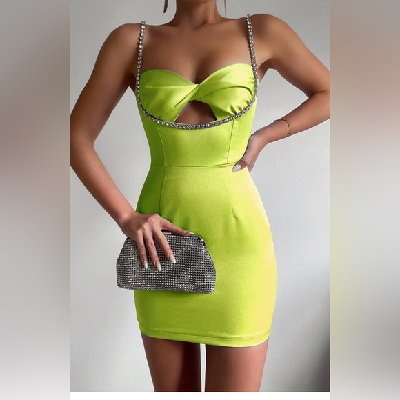Runaway The Label Serafina Lime twisted Bust Embelished Mini Dress US Size 2 - Picture 1 of 12